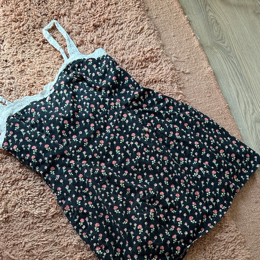 For Love And Lemons Black Floral dress with White Lace